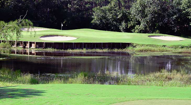 Image of a golf green and water feature